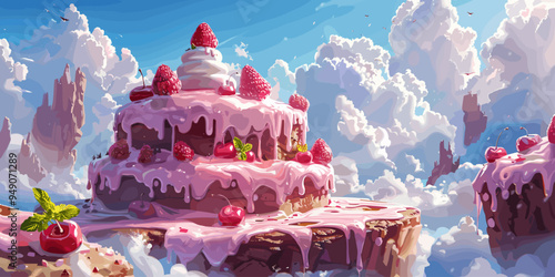 Candy land background, cute fantasy world. Vector cartoon illustration.