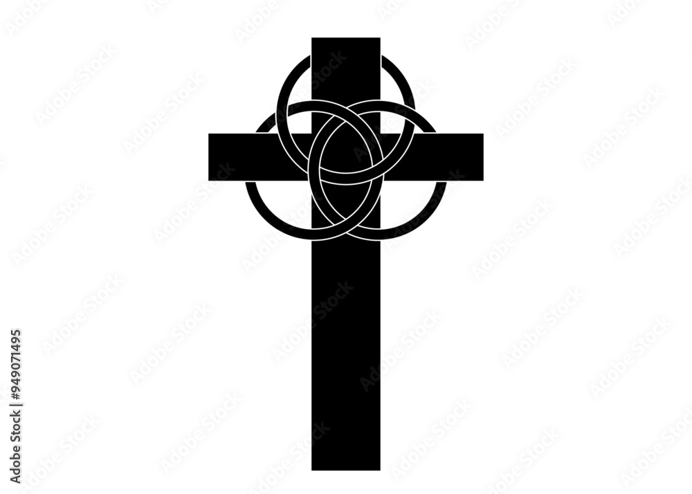 Obraz premium cross with celtic knot borromean ring isolated on white background. vector illustration.