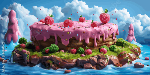 Candy land background, cute fantasy world. Vector cartoon illustration.