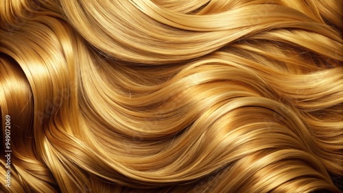 Soft, silky strands of golden hair fill the frame, with subtle highlights and shadows revealing the intricate texture and natural beauty of human locks. photo