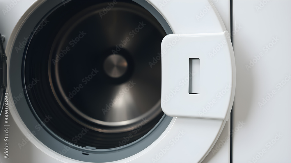 Close up of door of empty white washing machine. Generative AI Close up of door of empty white washing machine. Generative AI
