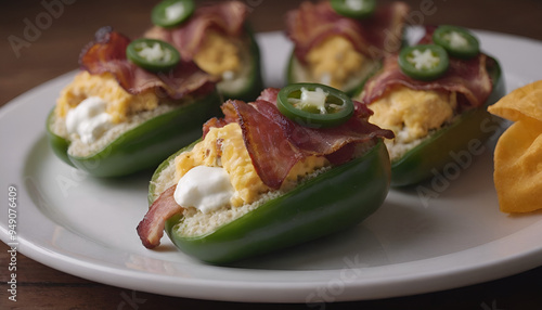 jalapeño poppers filled with cream cheese, cheddar cheese, and bacon