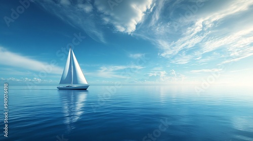 Journey Towards Freedom - Boat Sailing on Calm Sea Illustration with Copy Space