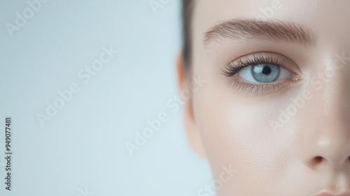 Woman s face in cool grays and icy blues, telling a story of calm and detachment