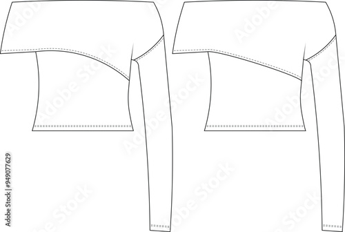 off the shoulder neck one shoulder asymmetric sleeveless drop shoulder  long sleeve cropped crop blouse top sweater template technical drawing flat sketch cad mockup fashion woman design style model
