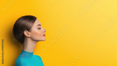 Woman s profile in vibrant yellows and blues, symbolizing creativity and innovation photo