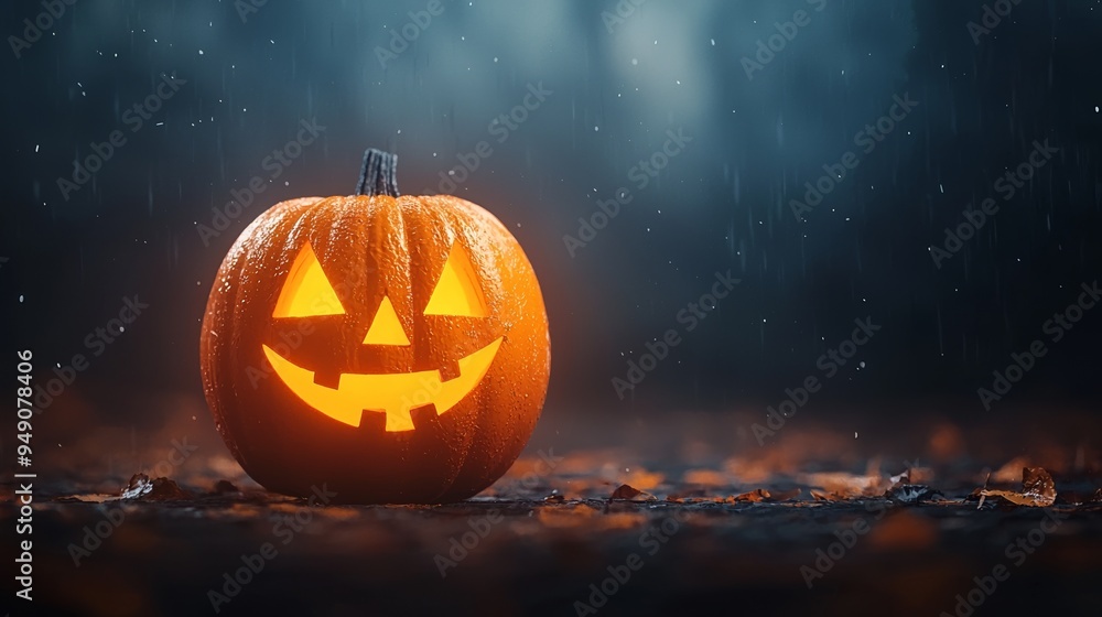 A glowing Halloween pumpkin is displayed against a dark moody background, capturing the essence of the spooky season. A glowing Halloween pumpkin is displayed against a dark moody background, capturing the essence of the spooky season.