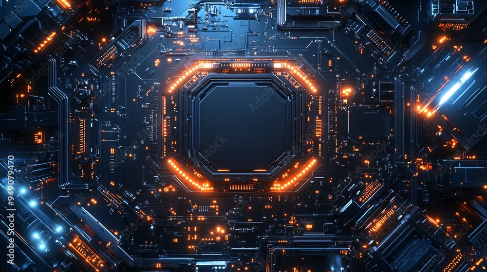 Futuristic Mechanical Frame with Intricate Circuit Patterns and Copy Space Futuristic Mechanical Frame with Intricate Circuit Patterns and Copy Space