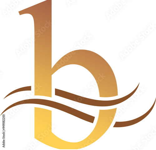 B Letter Logo. Couffeur, Hair and Beauty. Golden.