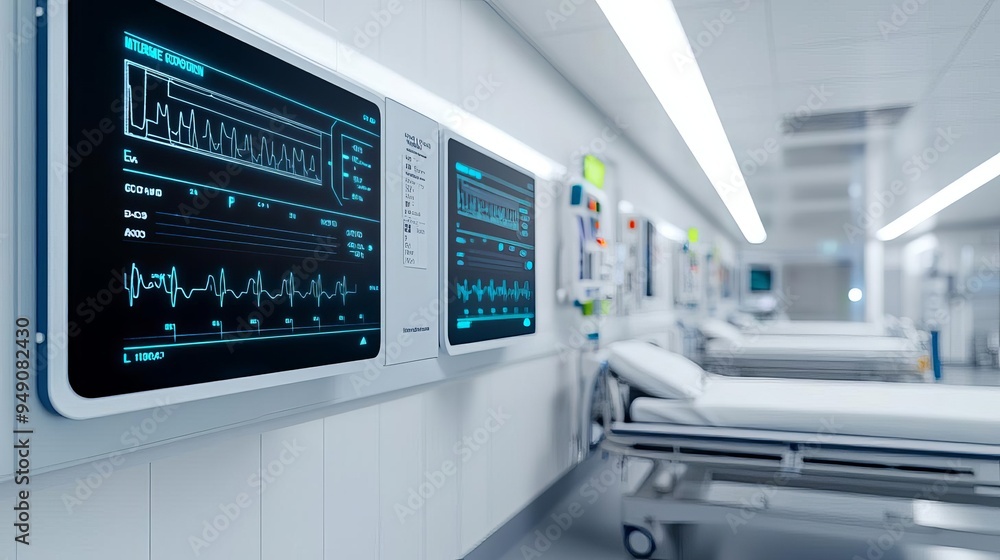 Fototapeta premium Healthcare facility with smart building technology for energy conservation, eco-friendly design, green healthcare