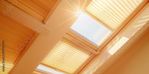 Motorized Beige Pleated Skylight Blinds and Honeycomb Curtains for Glass Roof Slots