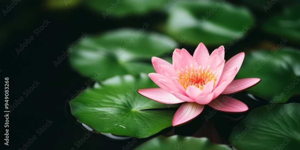 Serene Pink Lotus Flower in Full Bloom with Reflective Water Surface - Captivating Beauty of Aquatic Plants in Lush Setting Serene Pink Lotus Flower in Full Bloom with Reflective Water Surface - Captivating Beauty of Aquatic Plants in Lush Setting