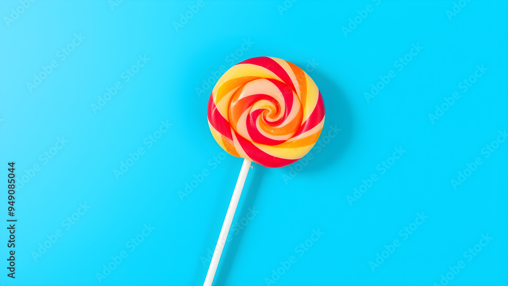 Colorful lollipop on blue background. Generative AI Colorful lollipop on blue background. Generative AI