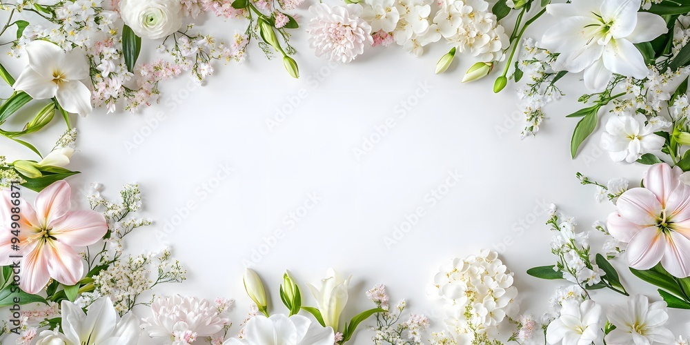 Elegant floral arrangement of white lilies and soft pink flowers on a white surface Elegant floral arrangement of white lilies and soft pink flowers on a white surface