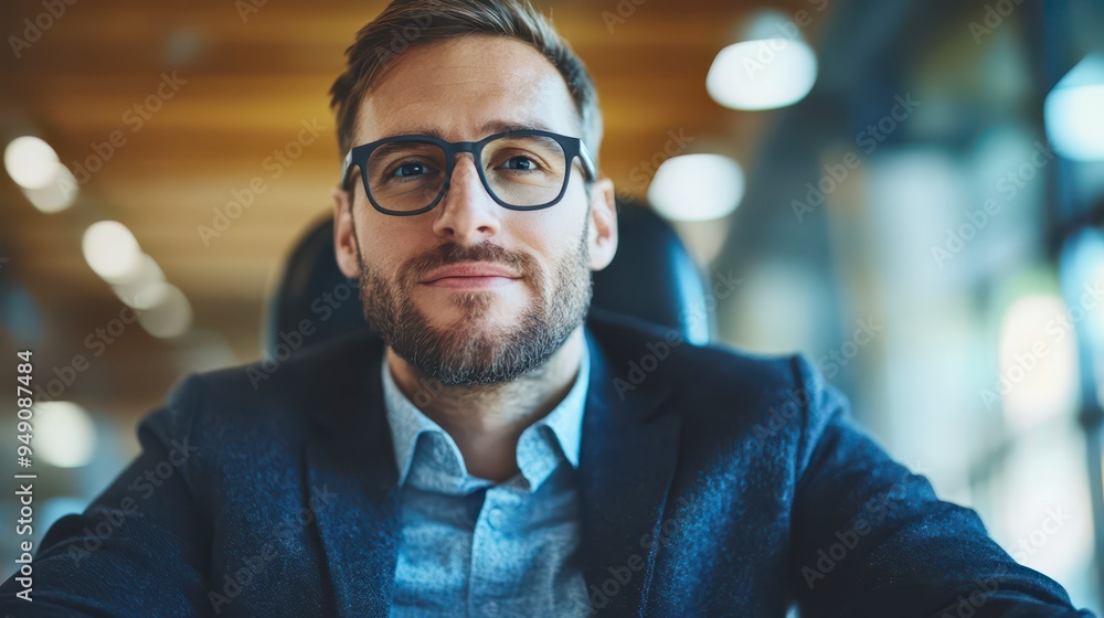 Obraz premium Young professional man sitting in modern office during daylight