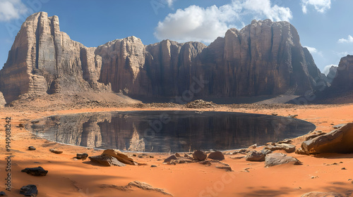 Dramatic Landscape of Desert Oasis with Cliff Reflections photo