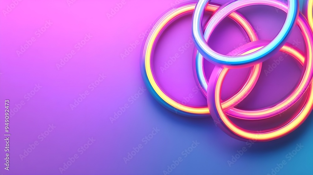 Abstract Neon Circles on Purple Background Abstract Neon Circles on Purple Background