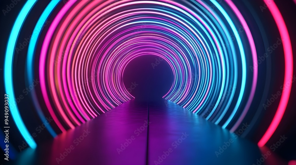 Neon Lights Tunnel Abstract Background 3D Render Neon Lights Tunnel Abstract Background 3D Render