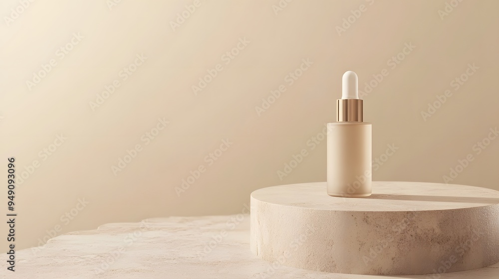 A realistic face view of a beauty product on a neutral-toned stone surface with a matte finish, featuring soft, diffused lighting and an empty space A realistic face view of a beauty product on a neutral-toned stone surface with a matte finish, featuring soft, diffused lighting and an empty space