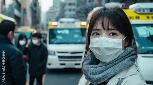 Healthcare workers in masks manage a surge of patients as ambulances line the streets outside overwhelmed hospitals. Generative AI