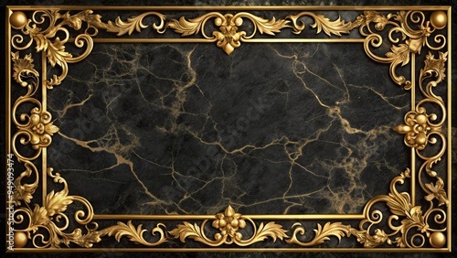 Opulent gold and marble ornate border frames a rich, velvety dark background, evoking lavish sophistication and elite refinement in this luxurious, high-end design element.