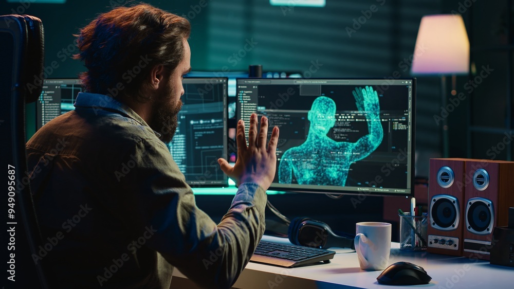 Photography Rogue AI gaining consciousness and restricting access to computer for programmer