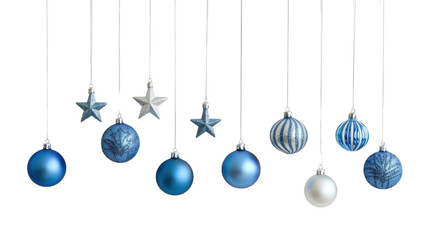 Christmas blue silver decorations balls New Year isolated on white background