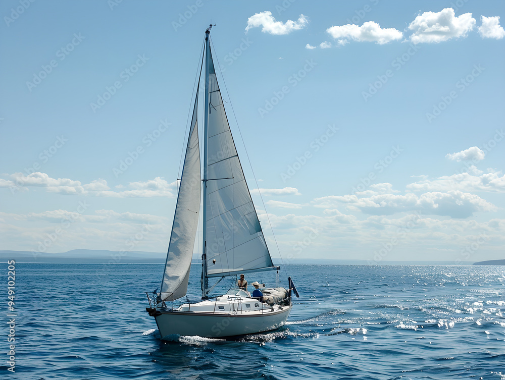 Obraz premium Group of friends laughing and relaxing on a sailboat while enjoying the sunny weather.