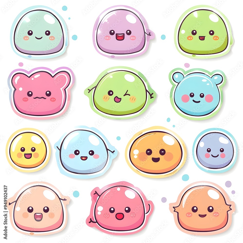 sticker pack of cute cartoon bubble icon in pastel colors, white background, vector art illustration sticker pack of cute cartoon bubble icon in pastel colors, white background, vector art illustration