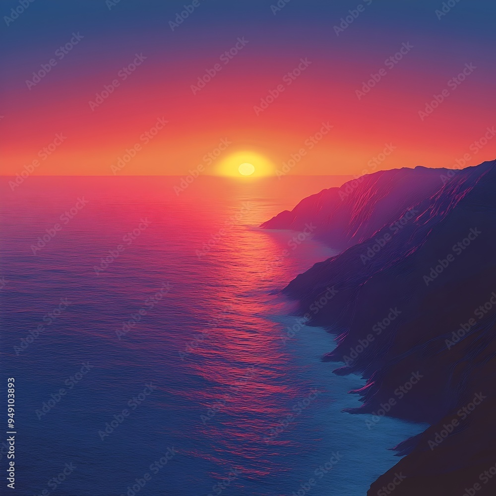 A breathtaking sunset over the ocean, with the sun casting a warm glow on the water and the silhouette of a cliff in the foreground. A breathtaking sunset over the ocean, with the sun casting a warm glow on the water and the silhouette of a cliff in the foreground.
