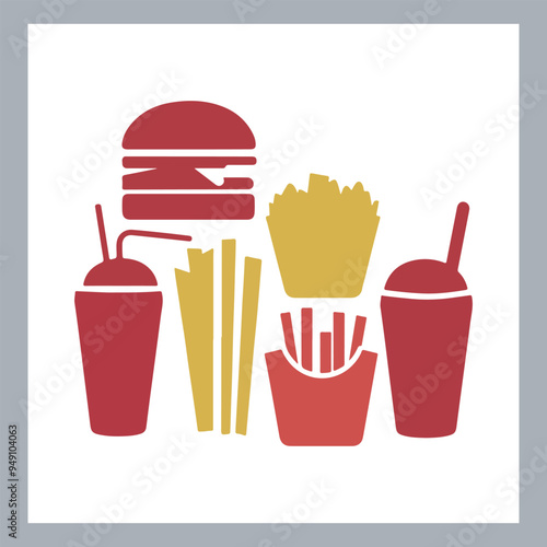 Set of fast food silhouette chicken grill, pizza, chicken sandwich, pasta, burger, French fries, sandwich, chicken wings vector in white background