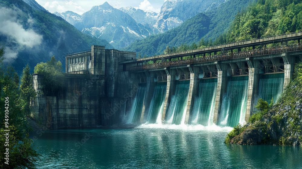hydroelectric power station, water flowing through the dam hydroelectric power station, water flowing through the dam