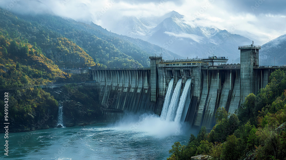 hydroelectric power station, water flowing through the dam hydroelectric power station, water flowing through the dam
