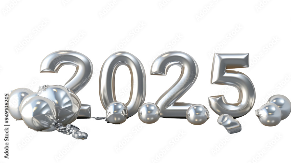 2025 Happy New Year 3d number balloon silver isolated on white background 2025 Happy New Year 3d number balloon silver isolated on white background