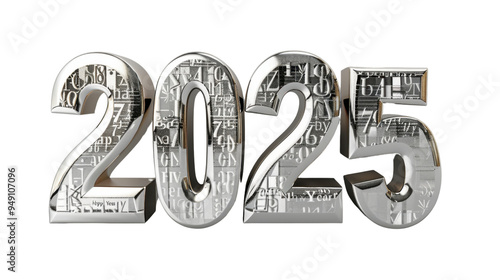 2025 Happy New Year 3d number silver isolated on white background