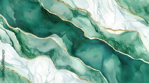 Wallpaper Mural A stunning abstract design featuring flowing green and white layers, creating a serene and elegant atmosphere. Torontodigital.ca