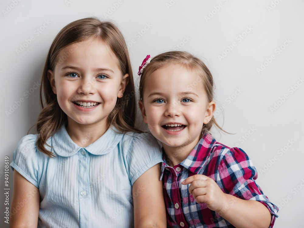 Portrait of Two Smiling Young Girls in Casual Clothing