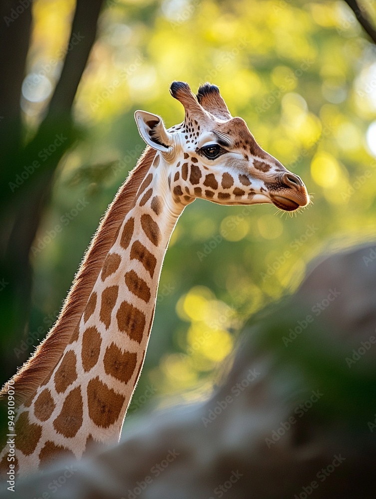 Majestic Giraffe Portrait in Natural Habitat with Soft Bokeh Background Majestic Giraffe Portrait in Natural Habitat with Soft Bokeh Background
