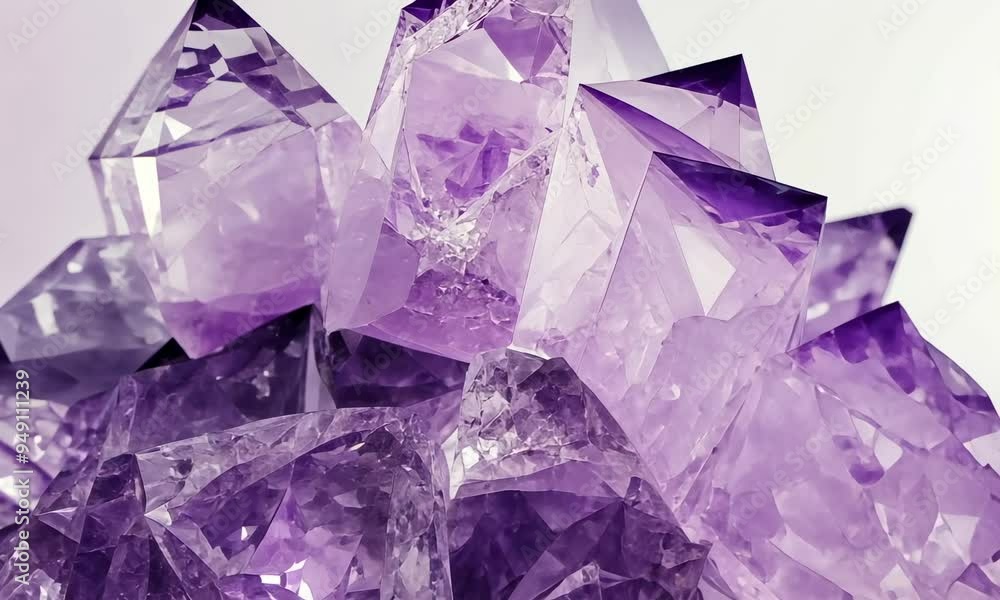 Vivid purple amethyst crystals cluster with translucent tips Vivid purple amethyst crystals cluster with translucent tips