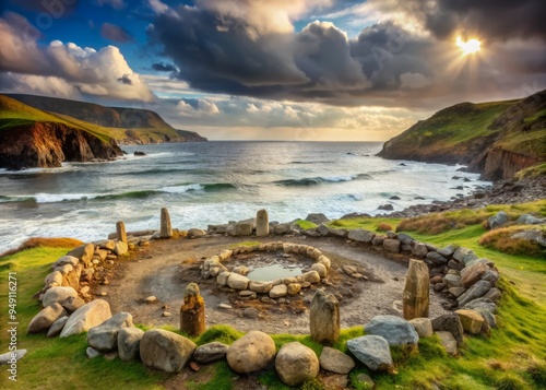 Irish Coast in January where the remains of a ancient Druidic ritual lie scattered on the rocky shores photo