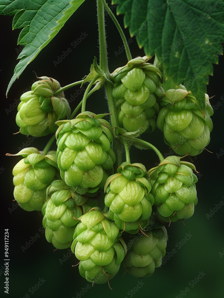 Humulus Lupulus: Green Hops Close-Up Humulus Lupulus: Green Hops Close-Up