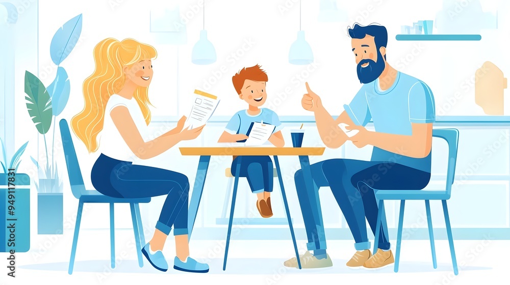 Happy Family Discussing Documents at Home Happy Family Discussing Documents at Home