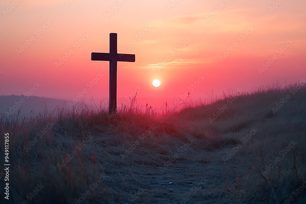 A lone cross on a hilltop at sunrise, symbolizing faith and the moral foundation of the civil rights movement. A lone cross on a hilltop at sunrise, symbolizing faith and the moral foundation of the civil rights movement.