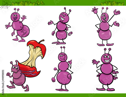 ants insects animal characters set cartoon illustration