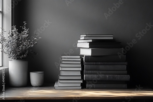 A stack of coding books on a desk symbolizing continuous learning. photo