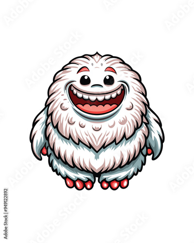 A white, furry, and plump monster with a big, toothy smile.