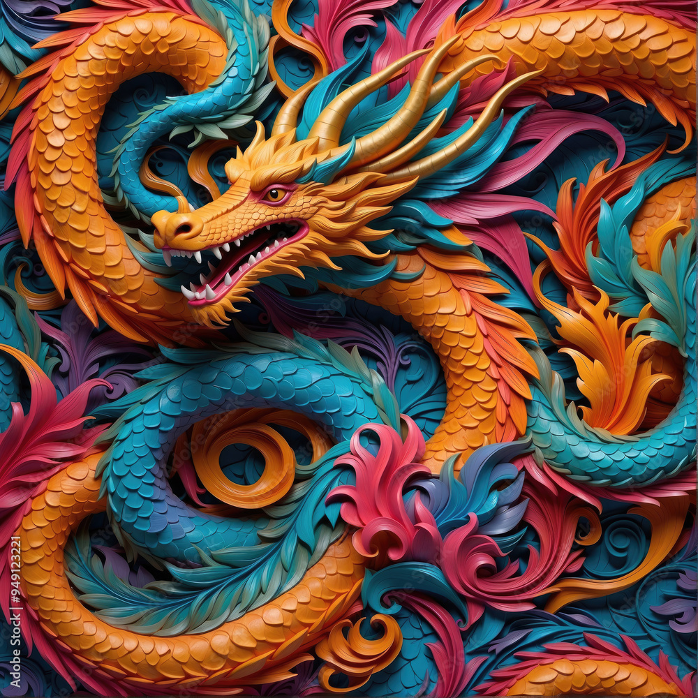The image of a stunning fantasy dragon carvings The image of a stunning fantasy dragon carvings