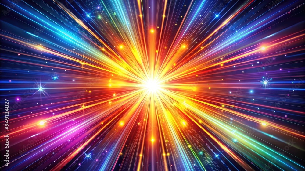 Fototapeta premium Vibrant, abstract glow rays radiate from a central source, forming a mesmerizing, intricate pattern of light and energy in a stunning, futuristic, high-tech vector design.