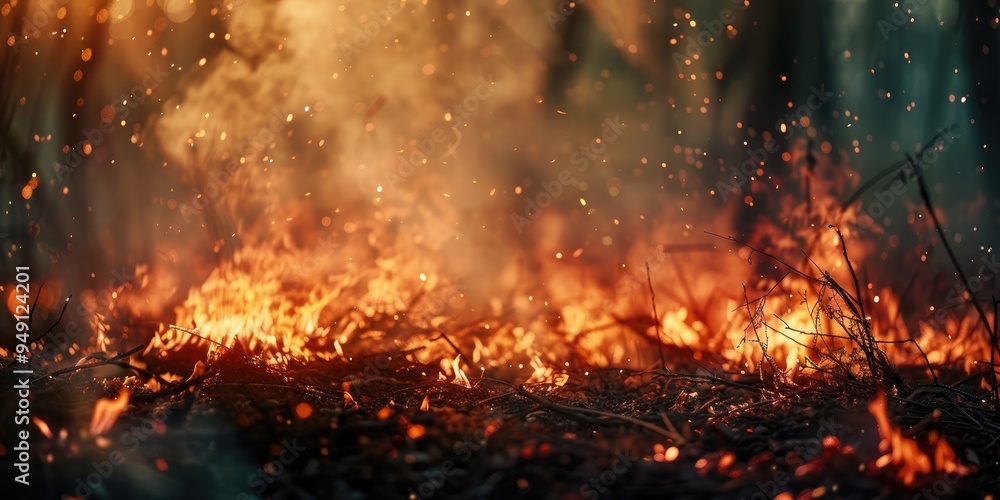 Close up of a forest wildfire during daytime with selective focus Close up of a forest wildfire during daytime with selective focus