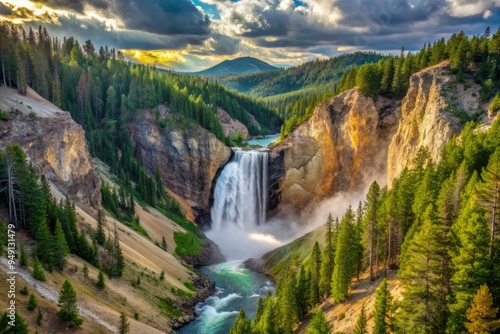 Quiet solitude of Yellowstone Falls in the afternoon